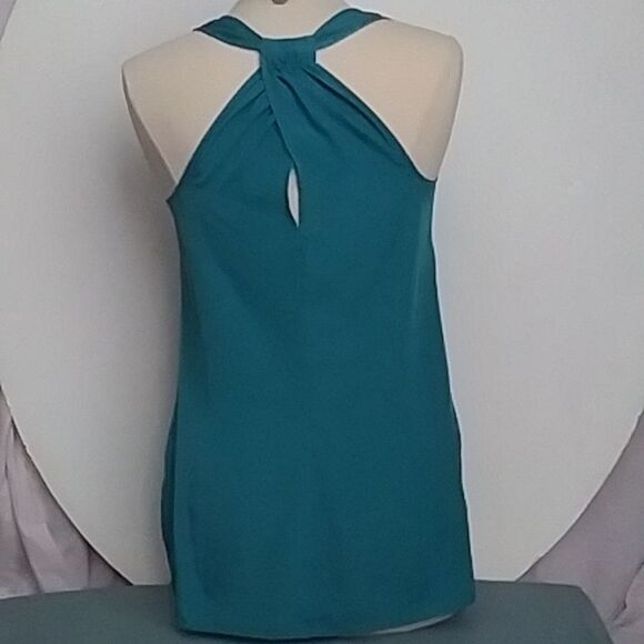 Allen B Tank Top Sleeveless Blouse Silky Twisted Keyhole Racer Back Teal - Picture 2 of 9